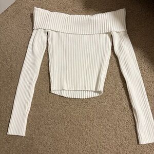 Edikted White Ribbed Off-Shoulder Knit Top